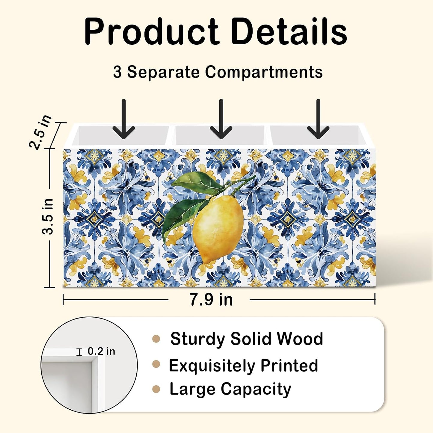 Mediterranean Lemon Pen Pencil Holder for Desk, Sicilian Lemons Office Desk Accessories, Italian Lemon Holders Organizer for Bathroom Kitchen Office Classroom