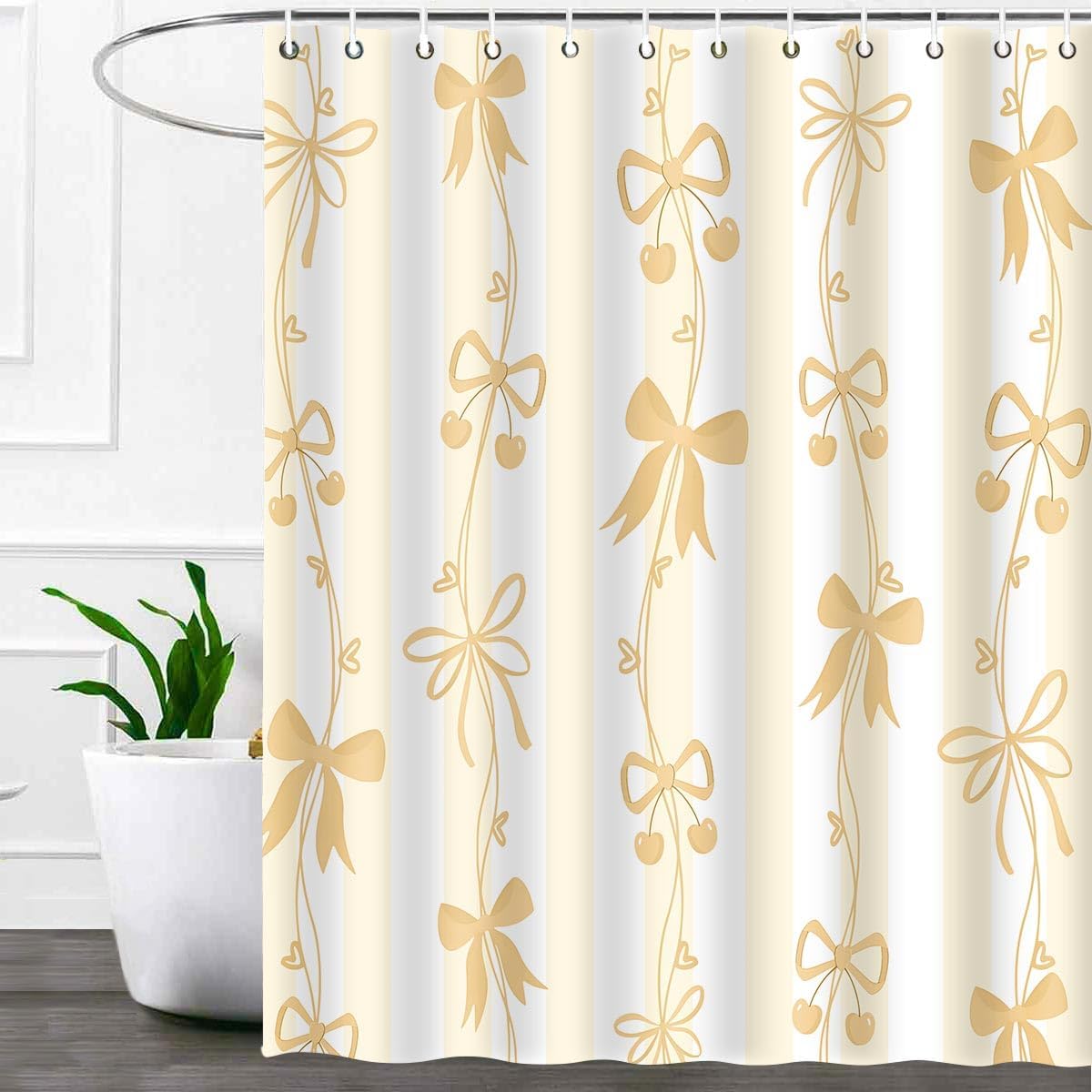 Cute Yellow Bow Shower Curtai Preppy Style Cartoon Pattern 72x72 Inches | Cute Bowknot Shower Curtain Beautiful Yellow Bow Shower Curtains Set,Modern Aesthetics Girl Bathroom Decor for Hotel Restroom