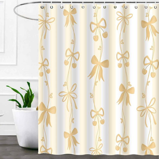 Cute Yellow Bow Shower Curtai Preppy Style Cartoon Pattern 72x72 Inches | Cute Bowknot Shower Curtain Beautiful Yellow Bow Shower Curtains Set,Modern Aesthetics Girl Bathroom Decor for Hotel Restroom