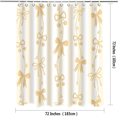 Cute Yellow Bow Shower Curtai Preppy Style Cartoon Pattern 72x72 Inches | Cute Bowknot Shower Curtain Beautiful Yellow Bow Shower Curtains Set,Modern Aesthetics Girl Bathroom Decor for Hotel Restroom
