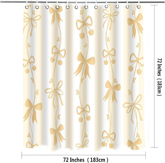 Cute Yellow Bow Shower Curtai Preppy Style Cartoon Pattern 72x72 Inches | Cute Bowknot Shower Curtain Beautiful Yellow Bow Shower Curtains Set,Modern Aesthetics Girl Bathroom Decor for Hotel Restroom