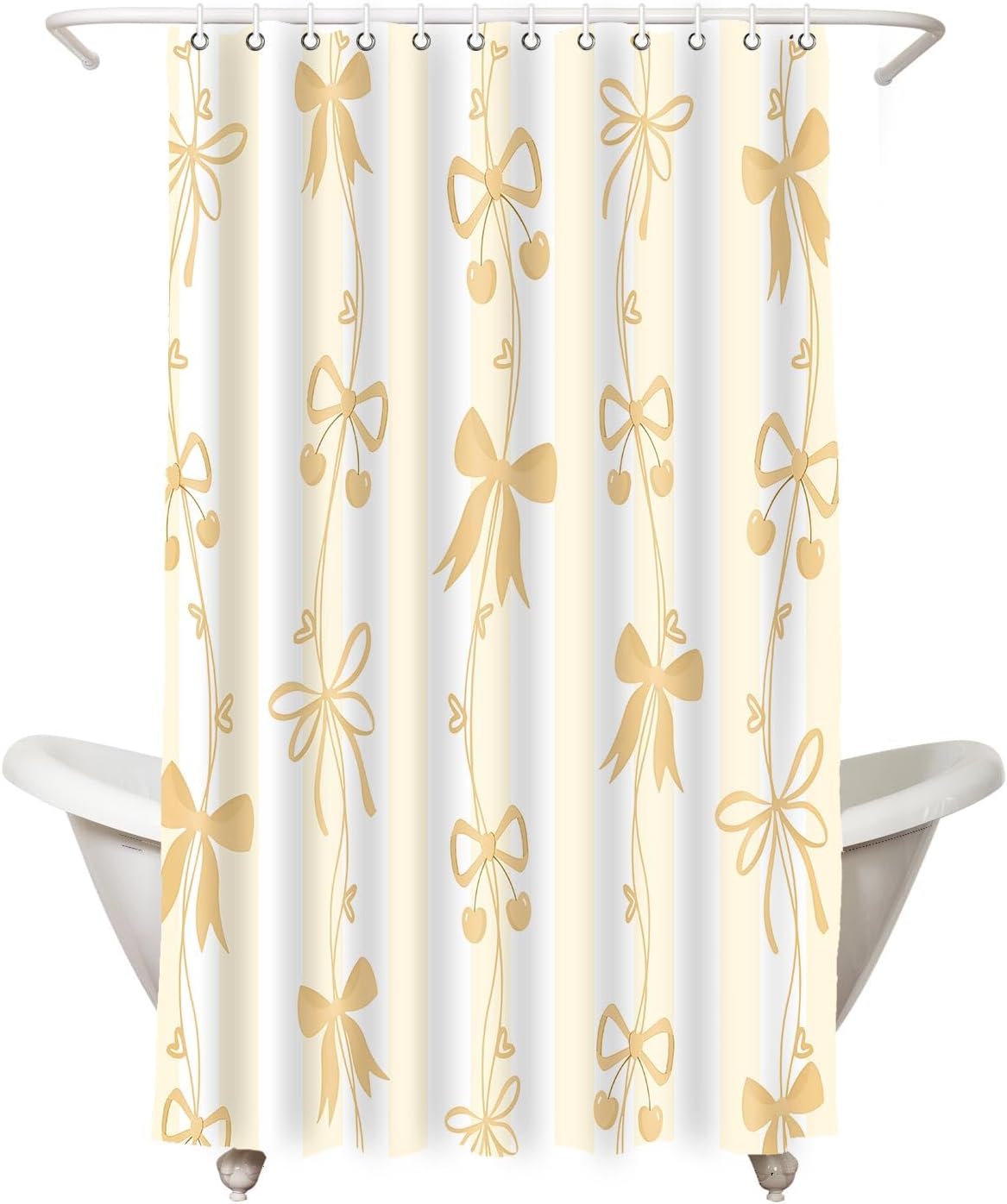 Cute Yellow Bow Shower Curtai Preppy Style Cartoon Pattern 72x72 Inches | Cute Bowknot Shower Curtain Beautiful Yellow Bow Shower Curtains Set,Modern Aesthetics Girl Bathroom Decor for Hotel Restroom