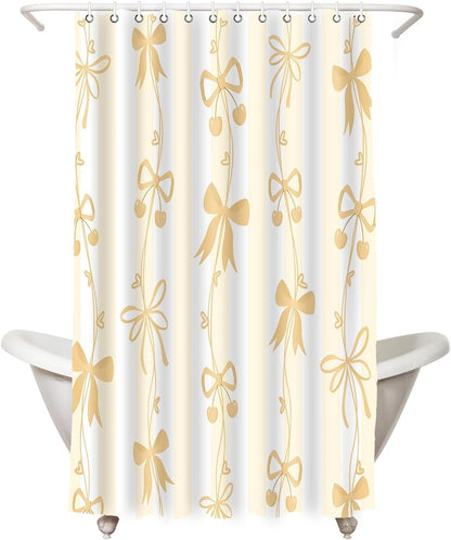 Cute Yellow Bow Shower Curtai Preppy Style Cartoon Pattern 72x72 Inches | Cute Bowknot Shower Curtain Beautiful Yellow Bow Shower Curtains Set,Modern Aesthetics Girl Bathroom Decor for Hotel Restroom