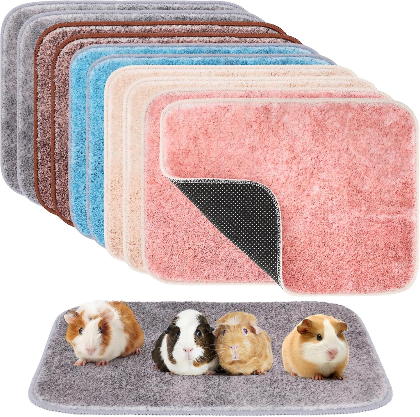 10 PCS Guinea Pig Liner Washable Rabbit Cage Liner 12x16 Inch Reusable Guinea Pig Bedding Mats for Small Animals Rabbit Hamster Chinchillas Rat Washable Bedding Pads in Gray Yellow Pink Brown and Blue