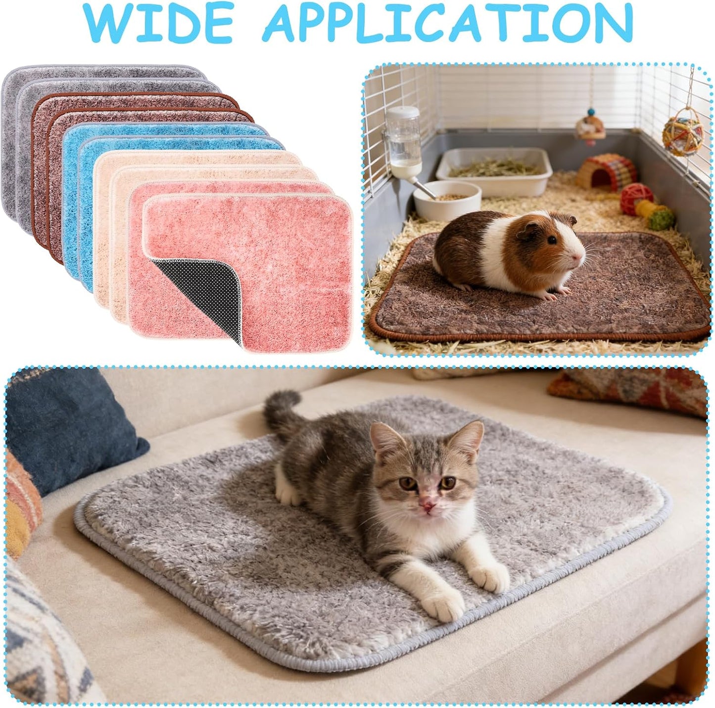 10 PCS Guinea Pig Liner Washable Rabbit Cage Liner 12x16 Inch Reusable Guinea Pig Bedding Mats for Small Animals Rabbit Hamster Chinchillas Rat Washable Bedding Pads in Gray Yellow Pink Brown and Blue