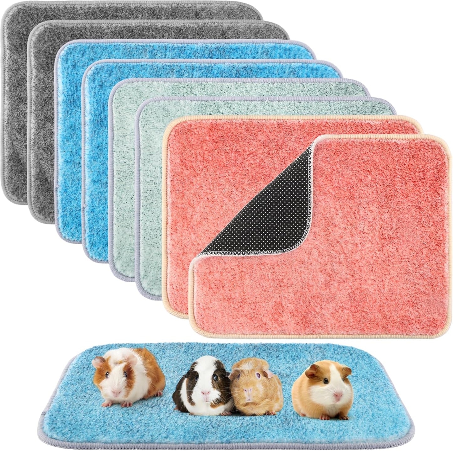 10 PCS Guinea Pig Liner Washable Rabbit Cage Liner 12x16 Inch Reusable Guinea Pig Bedding Mats for Small Animals Rabbit Hamster Chinchillas Rat Washable Bedding Pads in Gray Yellow Pink Brown and Blue
