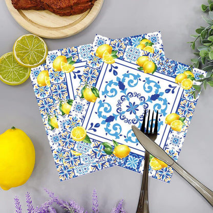 100Pcs Capri Lemon Party Supplies Blue Tiles Yellow Lemon Party Set 7"Capri Lemon Citrus Fruit Paper Plates and Capri Lemons Napkins for Baby Shower Lemon Birthday Italian Theme Party Decor Serves 50