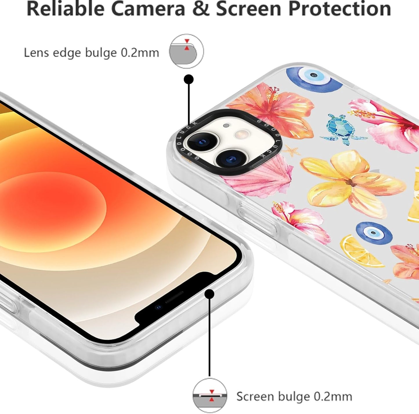 Cute Colorful Hibiscus Flower Clear Phone Case for iPhone 12 Pro/iPhone 12 6.1", Aesthetic Summer Seashell Lemon Floral Pattern Girls Women Cover Shockproof Soft TPU Bumper Protection Funda