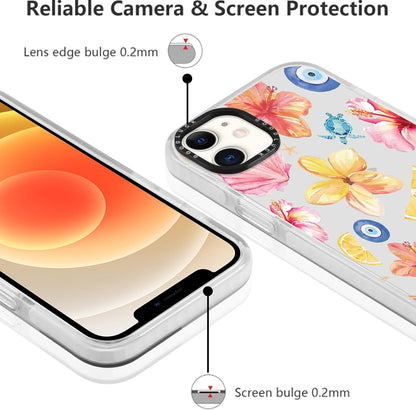 Cute Colorful Hibiscus Flower Clear Phone Case for iPhone 12 Pro/iPhone 12 6.1", Aesthetic Summer Seashell Lemon Floral Pattern Girls Women Cover Shockproof Soft TPU Bumper Protection Funda