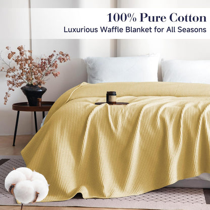 Simple&Opulence 100% Cotton Waffle Weave Blanket King Size 104"x90", Soft Lightweight Breathable Cozy Washed, Layer Throw Blanket for Couch Bed, Farmhouse Home Decor for Adult All-Season, light Yellow