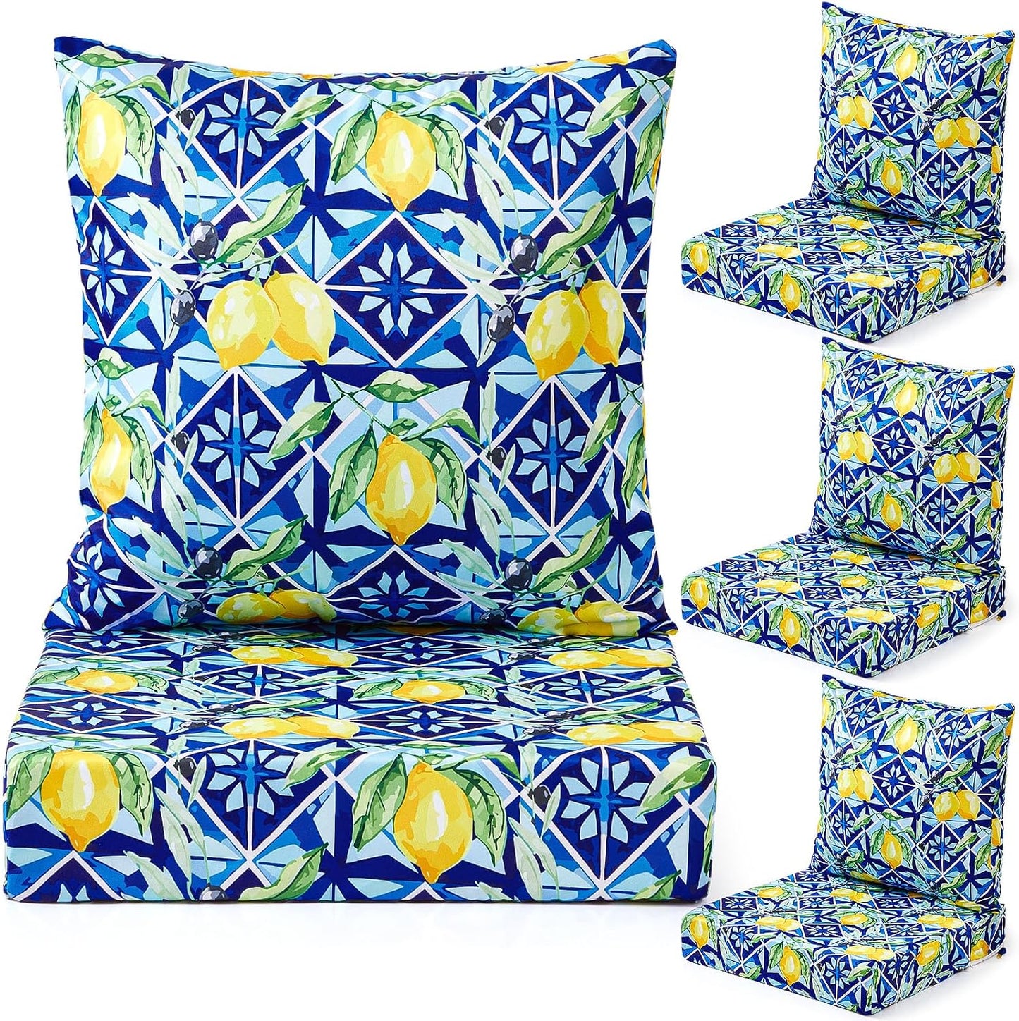 Hoteam 4 Set Outdoor Chair Patio Cushions 20 x 20 Inch Deep Seat Waterproof Chair Cushions for Patio Furniture Set Replacement Removable Seat and Back (Lemon)