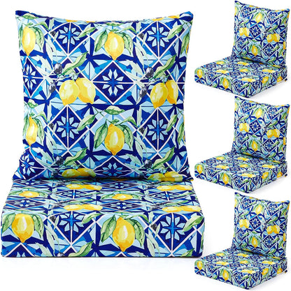 Hoteam 4 Set Outdoor Chair Patio Cushions 20 x 20 Inch Deep Seat Waterproof Chair Cushions for Patio Furniture Set Replacement Removable Seat and Back (Lemon)
