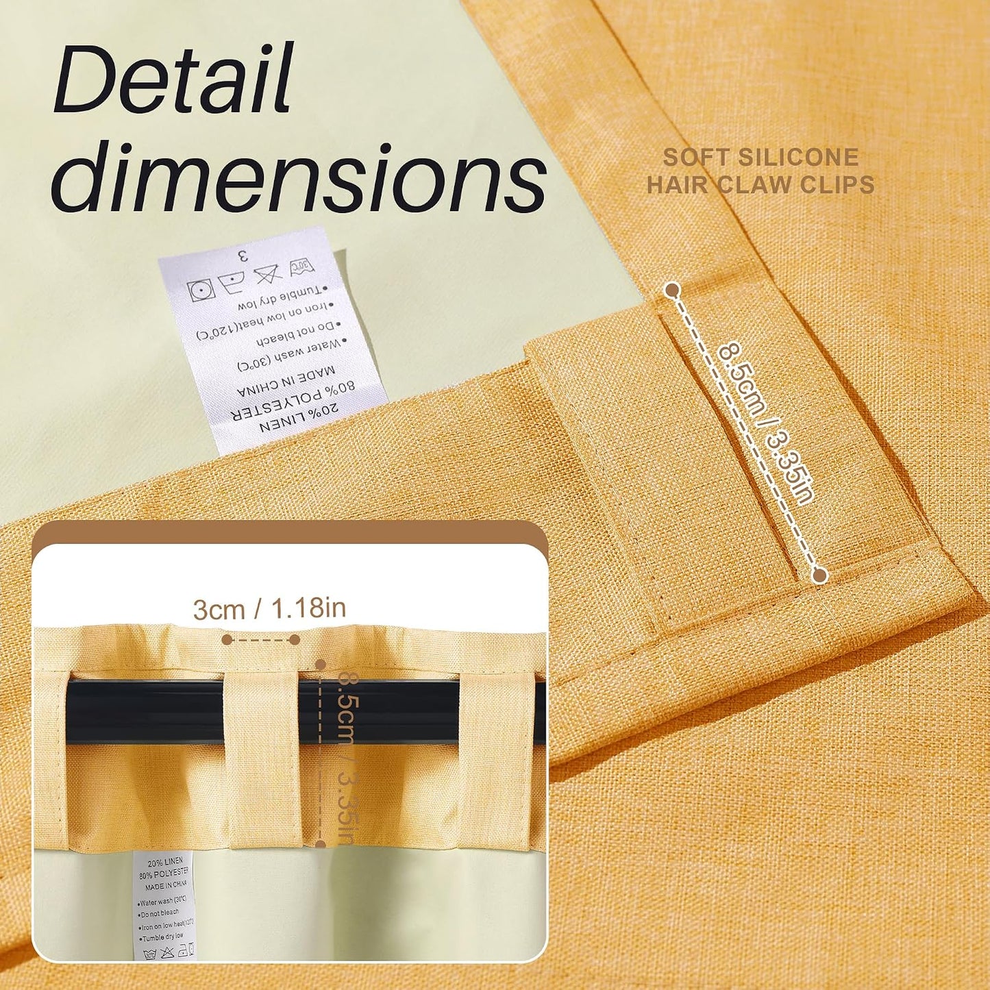 Etherealveil 100% Blackout Linen Curtains 52x96 inches-2 Panels, Mustard Yellow Rod Pocket & Back Tab Drapes Soundproof Thermal Insulated for Living Room Bedroom Patio Door 52" W x 96" L