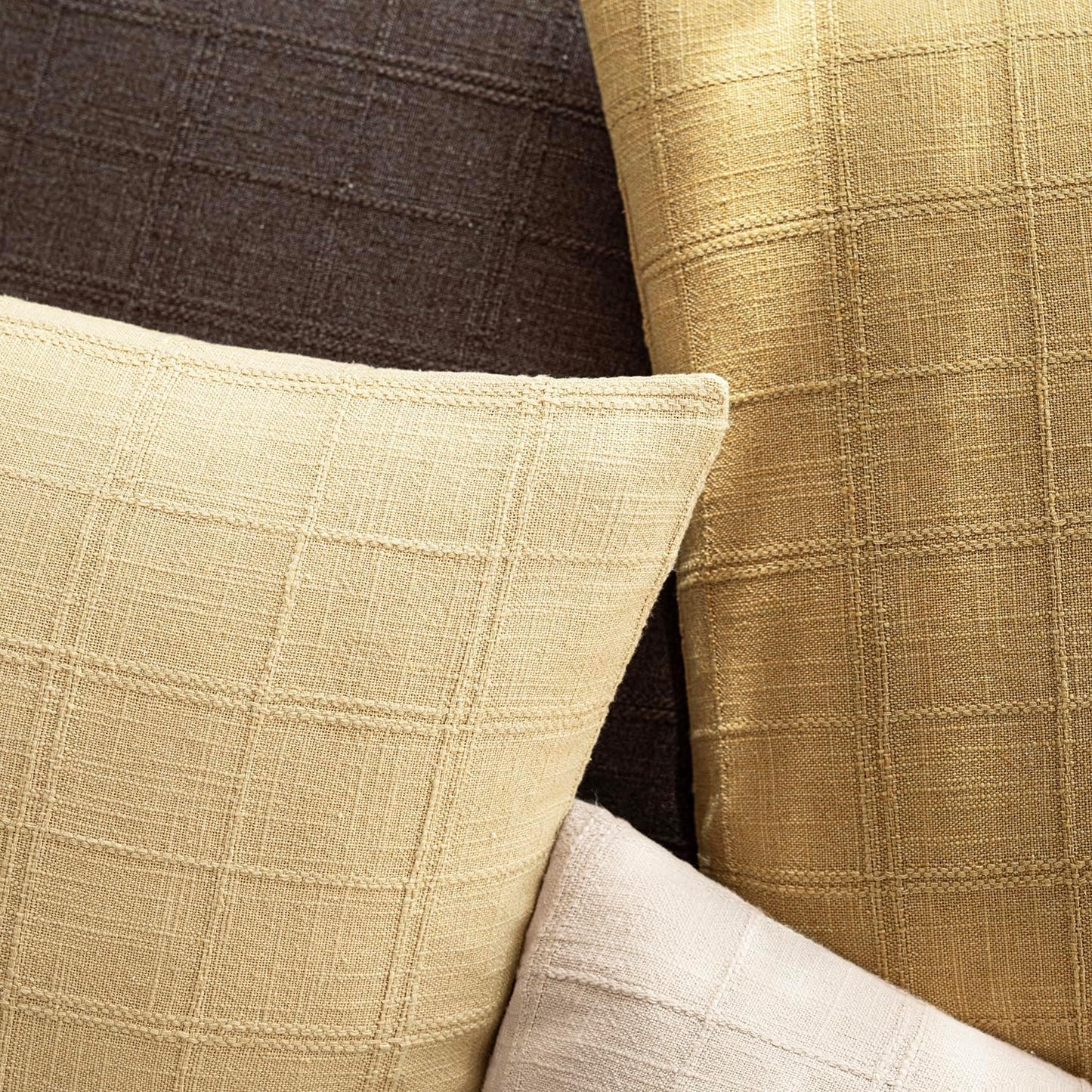 Foindtower Set of 1 Decorative Linen Check Throw Pillow Cover Neutral Farmhouse Lumbar Cushion Cover Modern Boho Accent Home Decor for Sofa Chair Couch Bedroom Living Room,12×20 Inch,Light Yellow