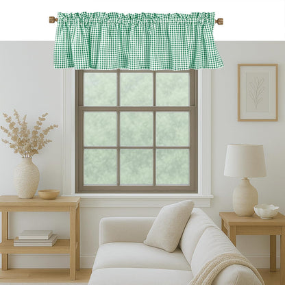 Native Fab Gingham Plaid Check 2 Pack Window Curtain Valance Set - Rod Pocket - Semi Sheer - Half Curtain for Kitchen, Bedroom, Living Room, Bathroom, Farmhouse - 54"x18" - Lemon Green