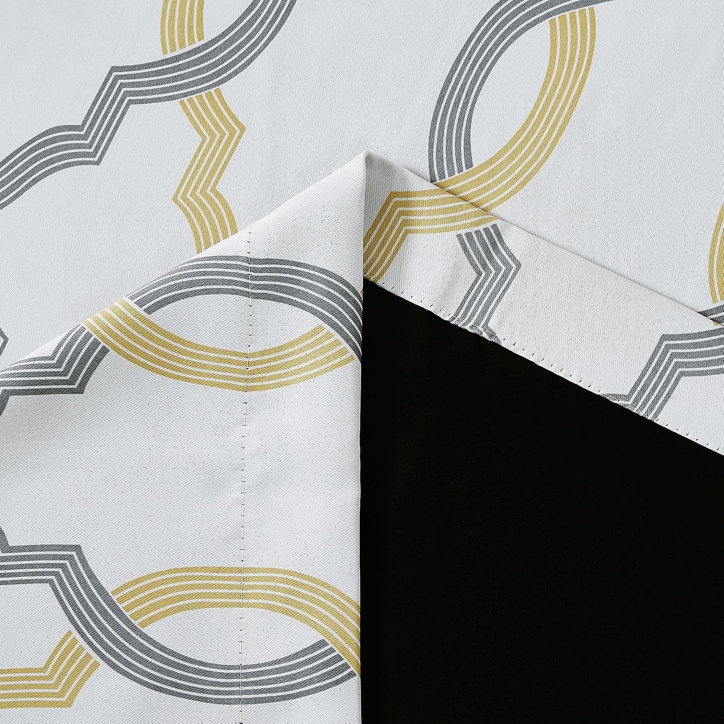 100% Blackout Curtains 84 Inches Long for Bedroom, Yellow Grey on White Moroccan Geometric Patterned Window Curtain for Living Room, Farmhouse Thermal Insulated Drapes Grommet Top 2 Panels