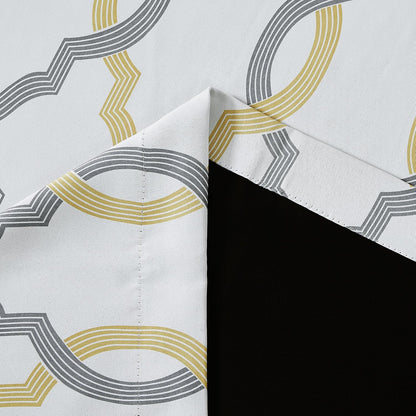 100% Blackout Curtains 84 Inches Long for Bedroom, Yellow Grey on White Moroccan Geometric Patterned Window Curtain for Living Room, Farmhouse Thermal Insulated Drapes Grommet Top 2 Panels