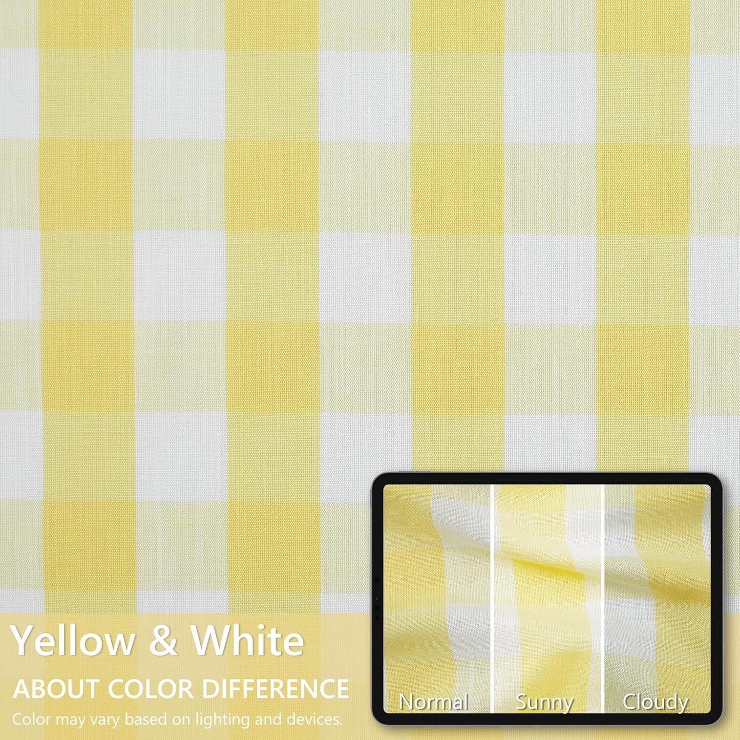 Amzdecor Buffalo Plaid Grommet Curtains 54 Inch Length, Semi-Sheer Gingham Checkered Textured Drapes Rustic Window Treatment for Living Room Bedroom Farmhouse,2 Panels （40" x 54",Yellow & White）