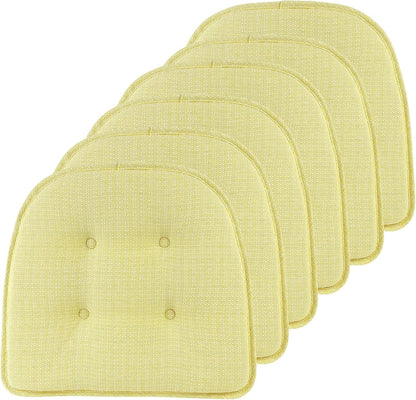 Klear Vu Omega Non-Slip Chair Cushions, Assembled in USA, U-Shaped Skid-Proof Seat Pads for Dining Room, Kitchen, Office, 15"x16" 6 Pack Solid Yellow 6 Count