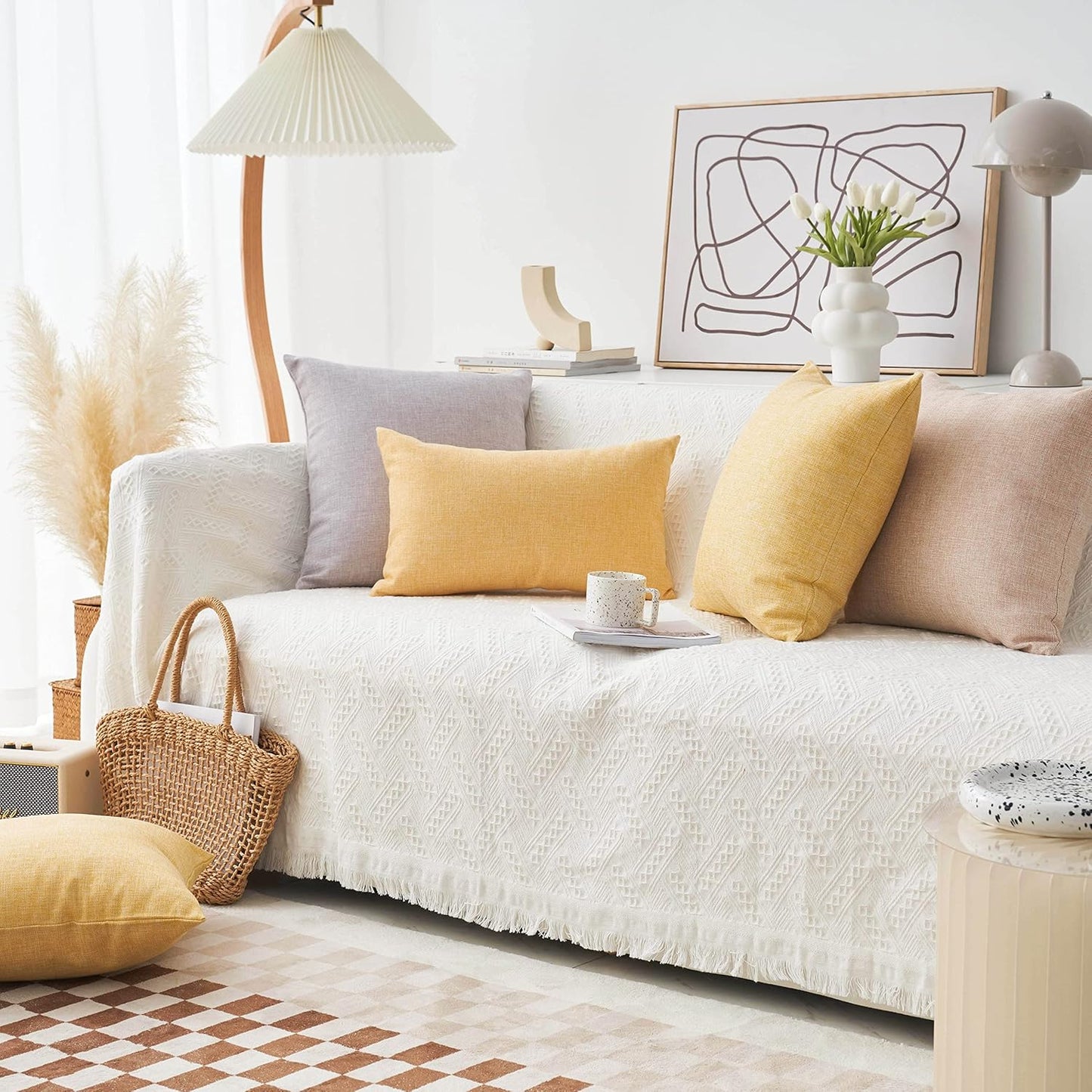 Home Brilliant Yellow 20x20 Pillow Cover Textured Linen Throw Pillows for Couch Bench Sofa Decor, 50cm, 20 Inch, Yellow