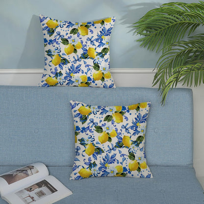 Spring Pillow Covers 18x18 Pack of 2 Blue Yellow Lemon Floral Throw Pillow Covers Outdoor Summer Seasonal Flower Decor Pillowcase Farmhouse Decorative Square Cushion Case for Home Couch