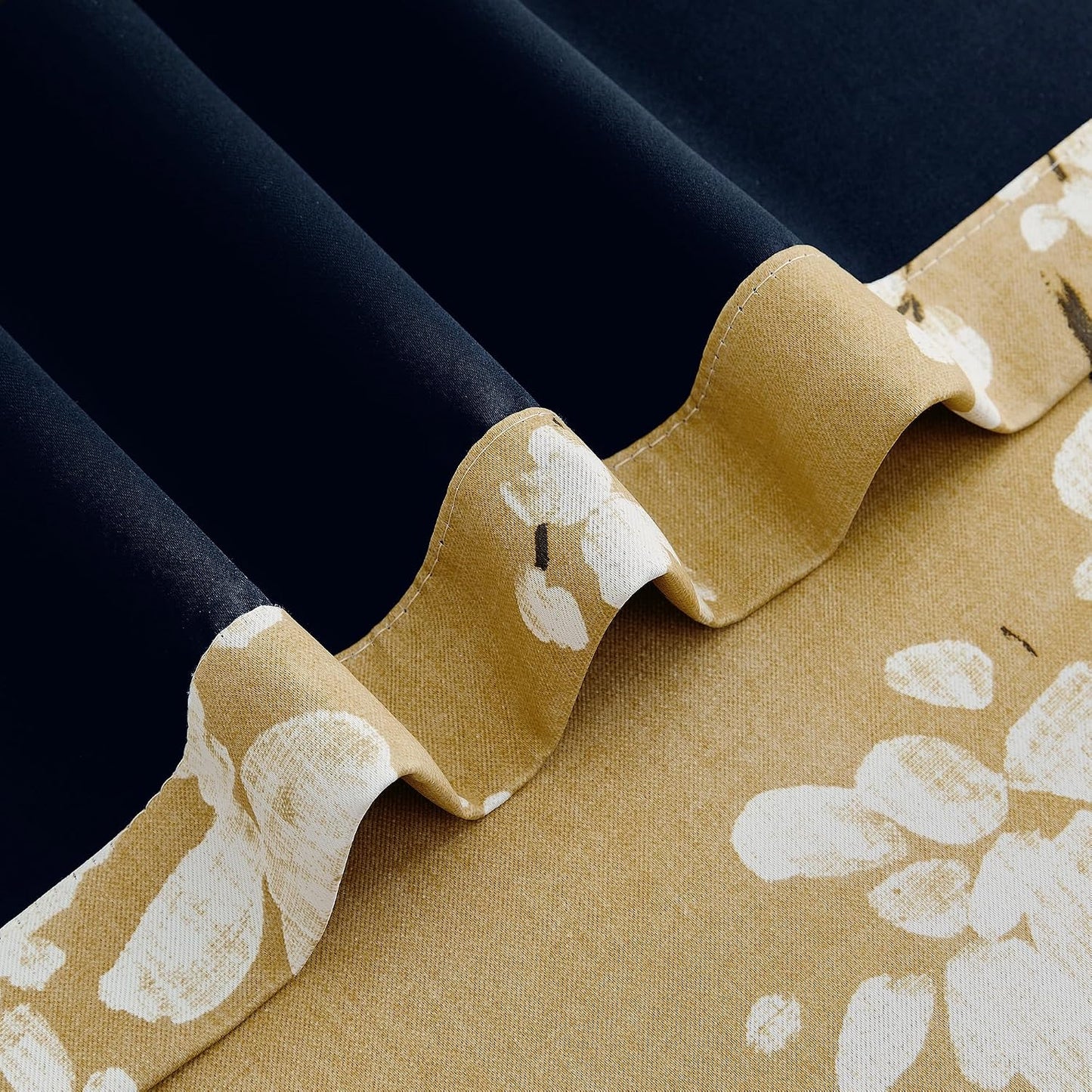 FMFUNCTEX 100% Blackout Floral Curtains for Bedroom, Mustard Yellow Curtain 84 inches Long Blossom Patterned for Living Room, Thermal Insulated Farmhouse Drapes, Grommet Top 2 Panels (White on Yellow)