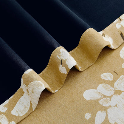 FMFUNCTEX 100% Blackout Floral Curtains for Bedroom, Mustard Yellow Curtain 84 inches Long Blossom Patterned for Living Room, Thermal Insulated Farmhouse Drapes, Grommet Top 2 Panels (White on Yellow)
