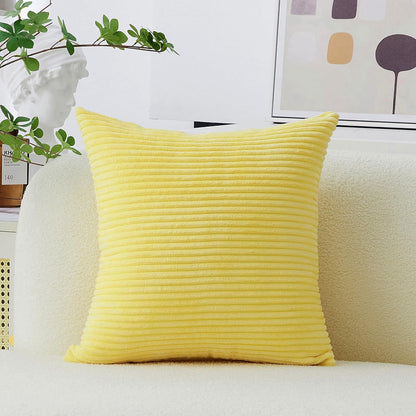 Home Brilliant Yellow Summer Pillow Cover 18x18 Yellow Decoration Striped Velvet Corduroy Decorative Throw Pillowcase Throw Pillow for Bed Sofa Decor, Sundress, (45x45 cm, 18inch)