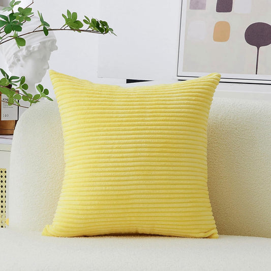 Home Brilliant Yellow Summer Pillow Cover 18x18 Yellow Decoration Striped Velvet Corduroy Decorative Throw Pillowcase Throw Pillow for Bed Sofa Decor, Sundress, (45x45 cm, 18inch)