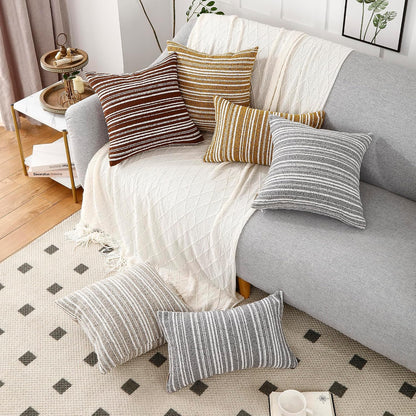 Yellow Striped Chenille Throw Pillow Covers 18x18 Inch Set of 2 Modern Farmhouse Decorative Cushion Covers for Sofa Couch Living Room Bedroom