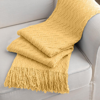 BATTILO HOME Yellow Throw Blanket for Couch, Textured Soft Gold Throw Blankets, Decorative Knitted Mustard Blanket for Sofa Bed Living Room, 50"x60"