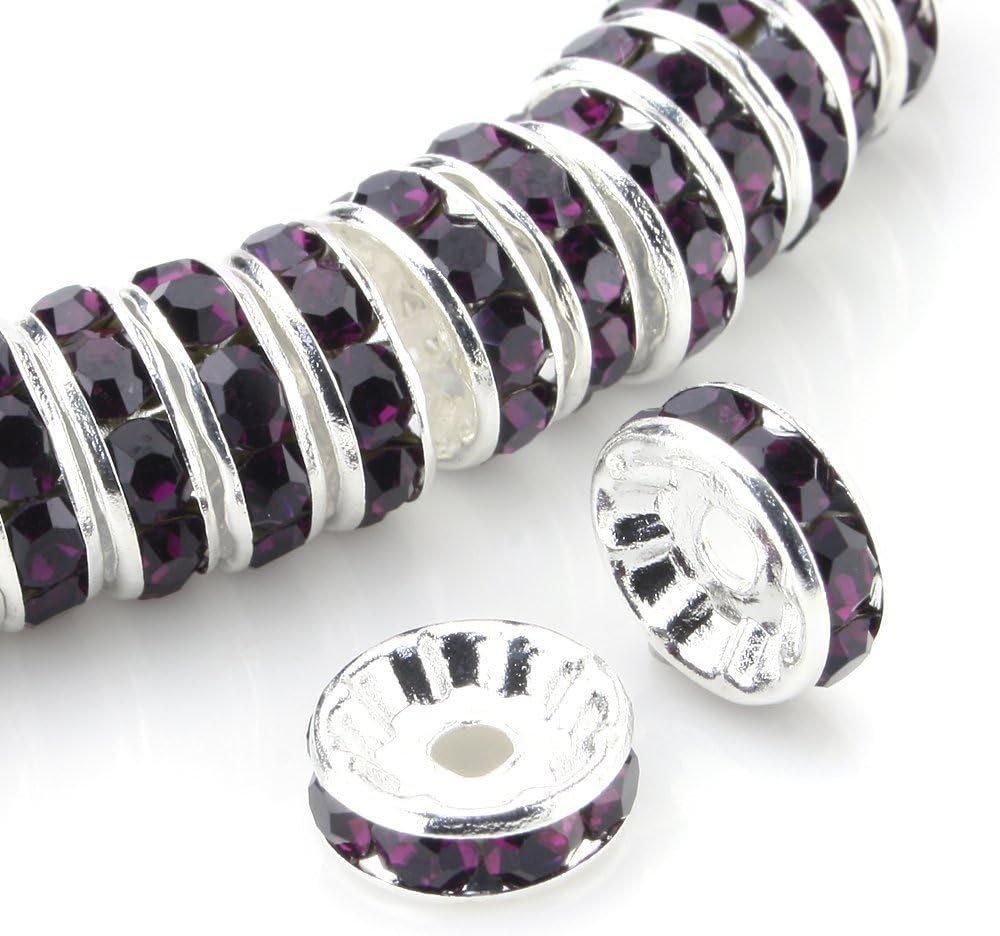 100pcs 10mm A+++ Round Rondelle Spacer Charm Beads Silver Tone Purple Czech Crystal