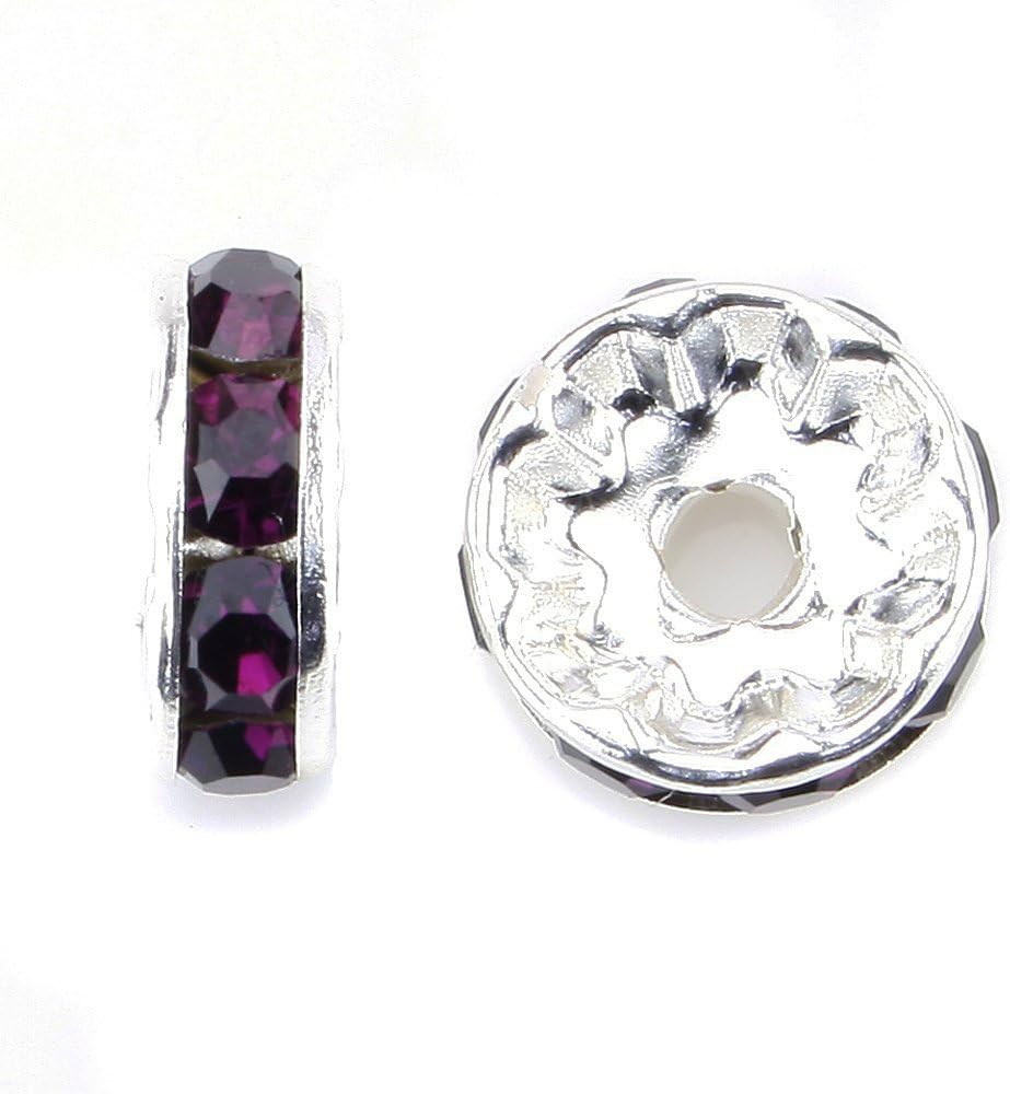 100pcs 10mm A+++ Round Rondelle Spacer Charm Beads Silver Tone Purple Czech Crystal