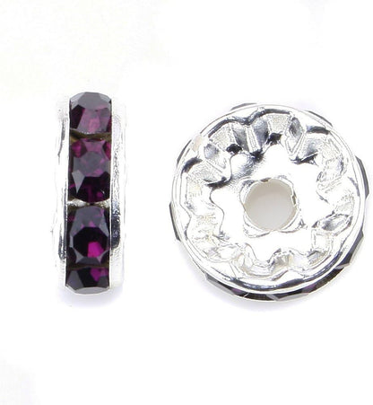 100pcs 10mm A+++ Round Rondelle Spacer Charm Beads Silver Tone Purple Czech Crystal