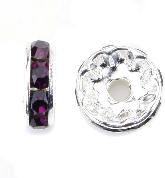 100pcs 10mm A+++ Round Rondelle Spacer Charm Beads Silver Tone Purple Czech Crystal