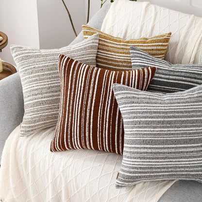 Yellow Striped Chenille Throw Pillow Covers 18x18 Inch Set of 2 Modern Farmhouse Decorative Cushion Covers for Sofa Couch Living Room Bedroom