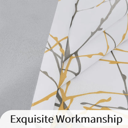 FMFUNCTEX 100% Blackout Curtains Yellow White Tree Liner Curtains for Bedroom, Branch Partterned Curtains 63 inch Length for Living Room, Room Darkening Thermal Insulated Drapes, Grommet Top 2 Panels