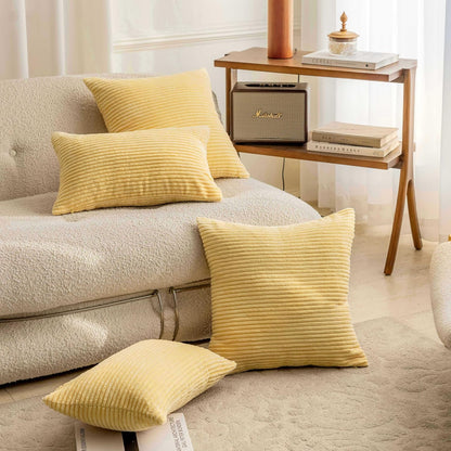 Home Brilliant Set of 2 Super Soft Corduroy Summer Pillow Covers 16x16 Decorative Throw Pillow Covers for Couch Sofa Bed Living Room Hallway Decor, 16 x 16 inch, Light Yellow