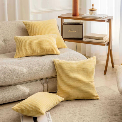 Home Brilliant 12x20 Pillow Cover Soft Lumbar Throw Pillow Cover Yellow Corduroy Striped Pillow Case for Bench Bedroom Living Room Summer Decor, 12 x 20 inches, 30cm x 50cm, Light Yellow