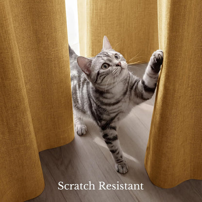 NICETOWN Full Blackout Mustard Yellow 96" Long Curtains for Living Room, 52" W Grommet Farmhouse Drapes Insulated Flax Textured Full Light Blocking Window Draperies for Bedroom, 2 Panels Set