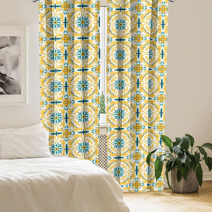 Ambesonne Victorian Window Curtains, Swirling Botanical Inspired Motif Repetition, Lightweight Decor 2-Panel Set with Rod Pocket, Pair of - 28" x 95", Mustard