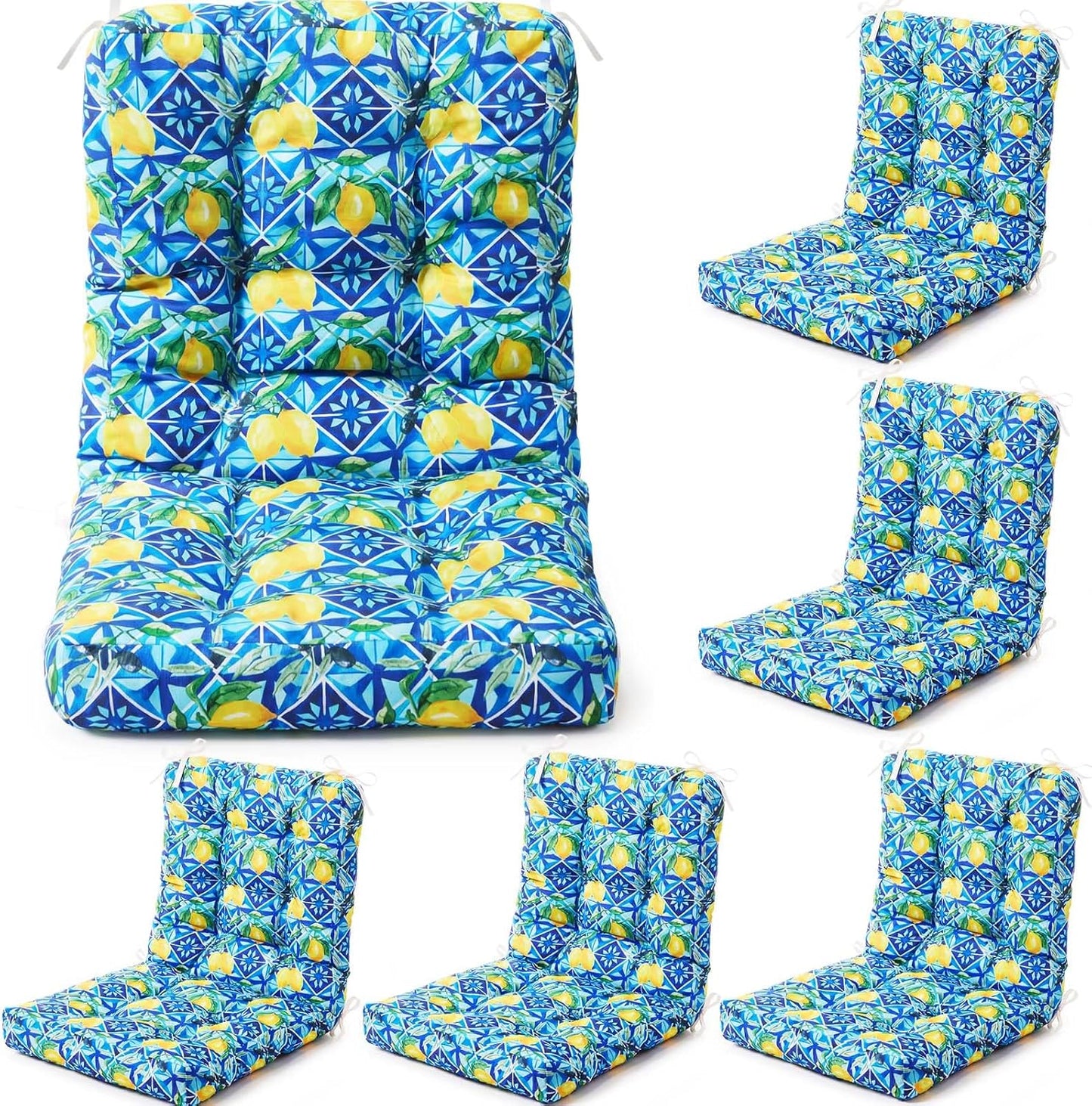 Hoteam 4 Set Outdoor Patio Chair Cushions 20 x 42 in Deep Seat Waterproof Patio Cushions Set for Furniture Replacement Removable Seat and Back (Mediterranean Lemon)