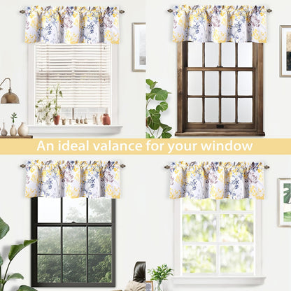 DriftAway Acacia Floral Blossom Watercolor Printed Room Darkening Thermal Insulated Window Curtain Valance Rod Pocket Single 52 Inch by 14 Inch Plus 2 Inch Header Yellow