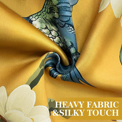 Floral Curtains 100% Blackout Vintage Hummingbird Black Out Curtain 84 Inches Long Thermal Insulated Window Drapes 2 Panels Grommet Room Darkening Curtains for Living Room Bedroom, Mustard Yellow