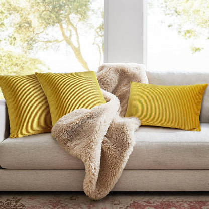YCOLL Yellow 12x20 Pillow Cover Set of 2 Velvet Striped Pattern - Soft Throw Pillows for Home Decor, Luxury Decorative Pillow Covers for Couch, Bed,Living Room