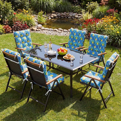 Hoteam 4 Set Outdoor Patio Chair Cushions 20 x 42 in Deep Seat Waterproof Patio Cushions Set for Furniture Replacement Removable Seat and Back (Mediterranean Lemon)