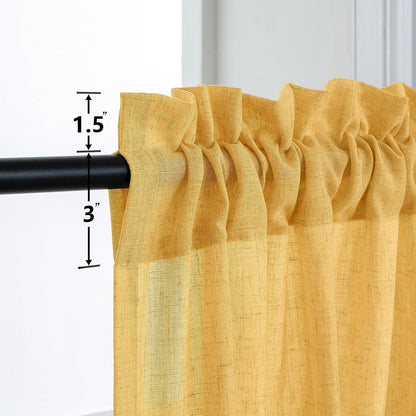 Mrs.Naturall Lemon Yellow Curtains 45 Inch Length for Kitchen, Sunflower Decor Rod Pocket Short Semi Sheer Bright Curtains for Bathroom Window