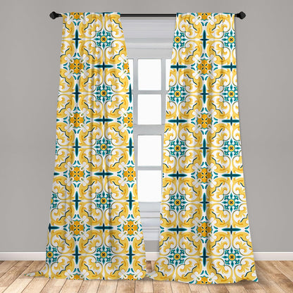 Ambesonne Victorian Window Curtains, Swirling Botanical Inspired Motif Repetition, Lightweight Decor 2-Panel Set with Rod Pocket, Pair of - 28" x 95", Mustard