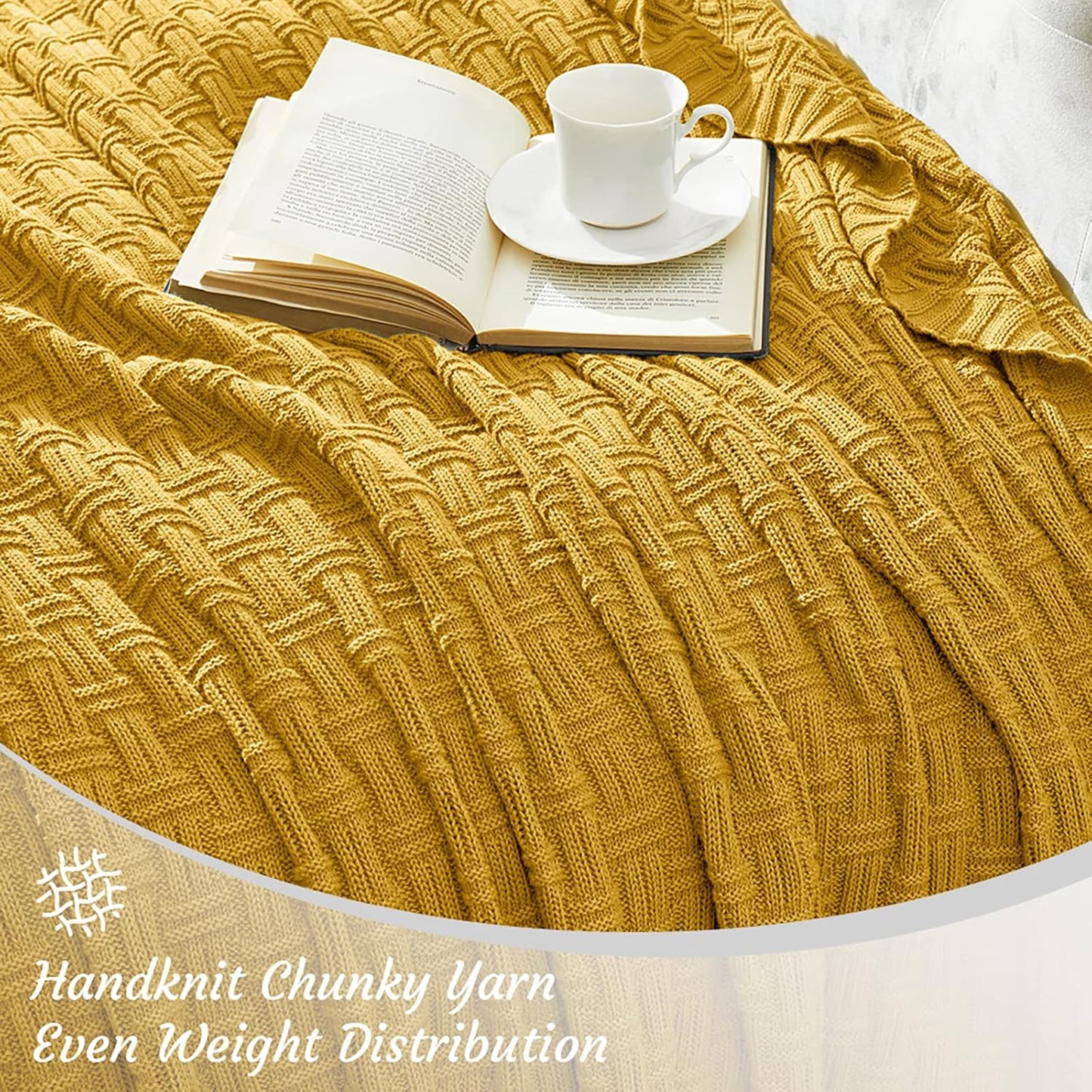 TREELY 100% Cotton Knitted Throw Blanket Couch Cover Blanket(31 x 40 Inches, Mustard Yellow)