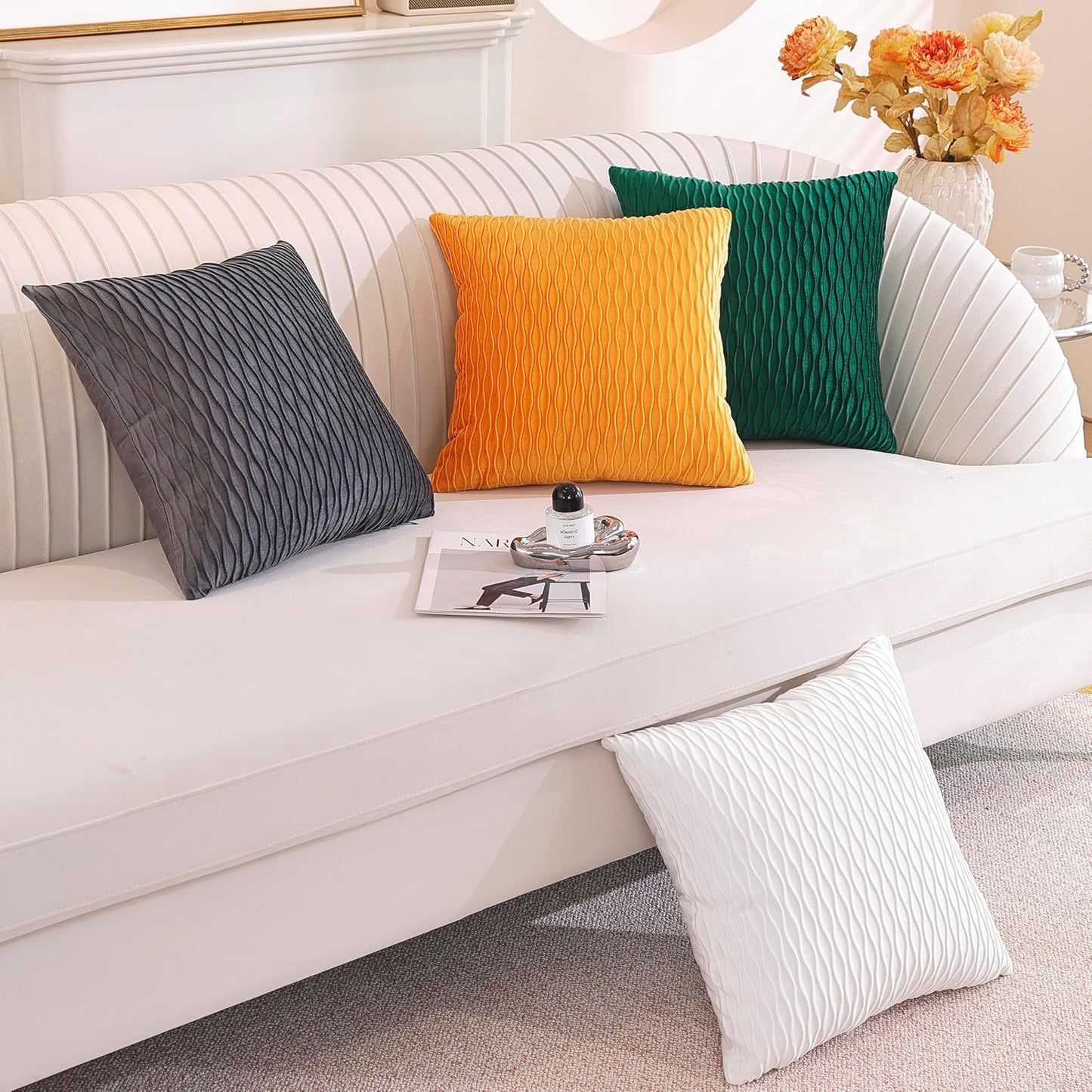 TAOSON Pack of 2,Fall Golden Yellow Velvet Throw Pillow Covers,Original Striped Square Valentines Day Decor Couch Pillowcases Pillow Cover for Wedding Living Room Bedroom Sofa Cushion Bed,18x18 inch